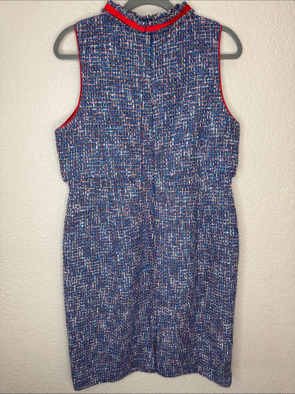 J. Crew Tie-Neck Tank Sheath Dress In Autumn Tweed Blue Red Size 12 - Picture 6 of 9